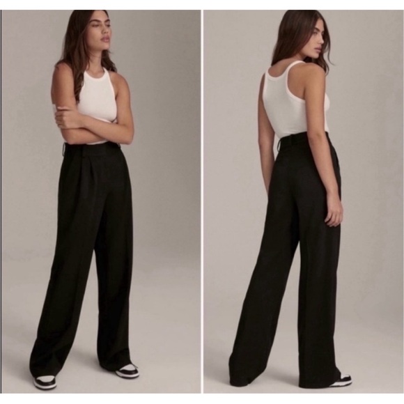NEW Favorite Daughter Womens The FavoritePants Black High Waist Wide Leg Size 6
